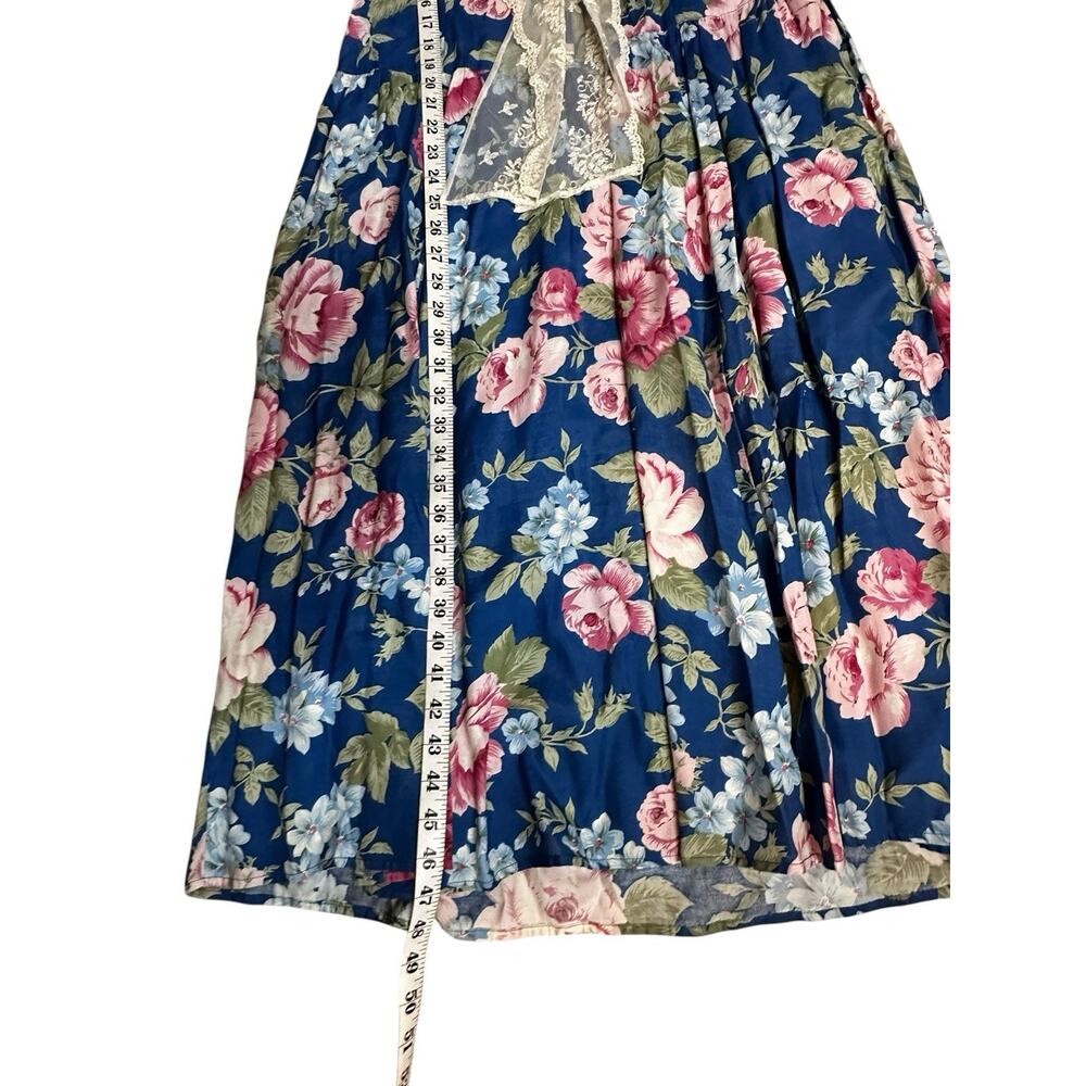 VTG 90s Karen Stevens Romantic Floral Midi Dress Lace Tie Sailor Collar Modest M - Picture 11 of 16